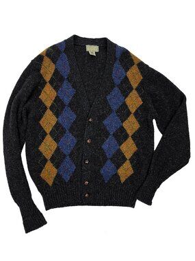 Christopher Hayes Shetland 100% Wool Cardigan Argyle Sweater Mens L